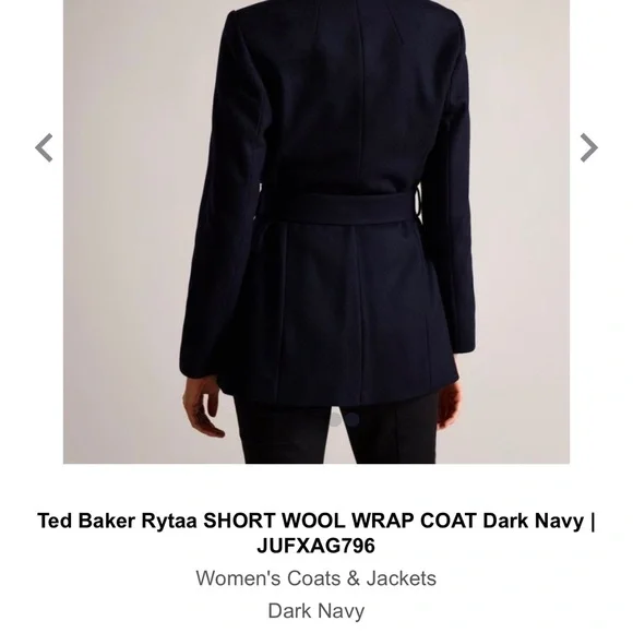 NWT Ted Baker Rytaa Short Wool Wrap Coat- Dark Navy- size 6 - Picture 8 of 10